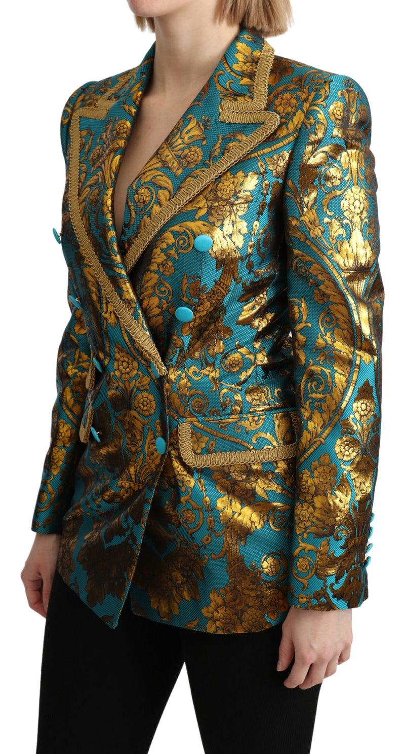 Blue Gold Jacquard Coat Blazer Jacket