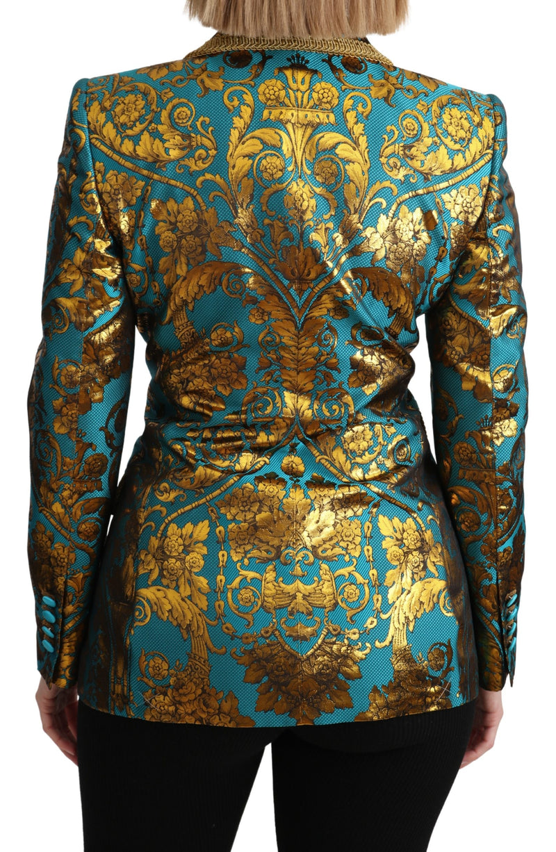 Blue Gold Jacquard Coat Blazer Jacket