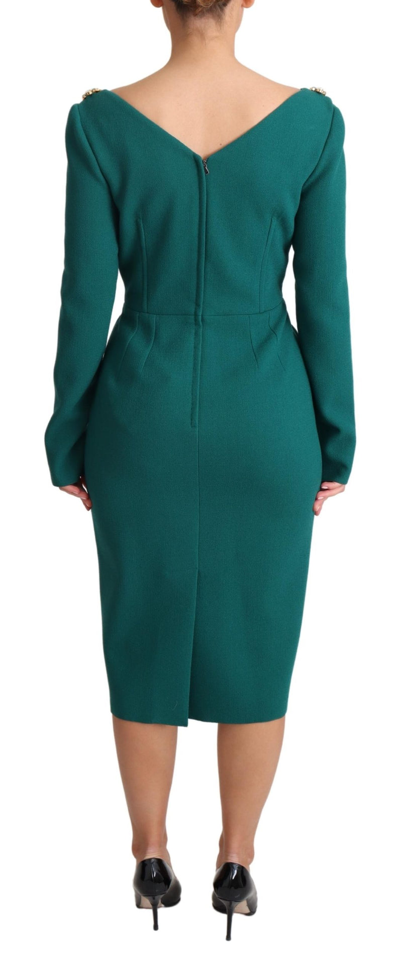 Green Crystals Long Sleeves Sheath Dress