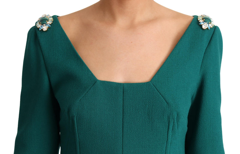 Green Crystals Long Sleeves Sheath Dress