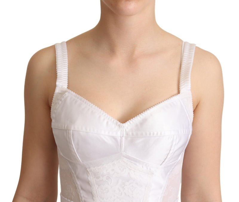 White Nylon Stretch Fitted Lace Trim Dress