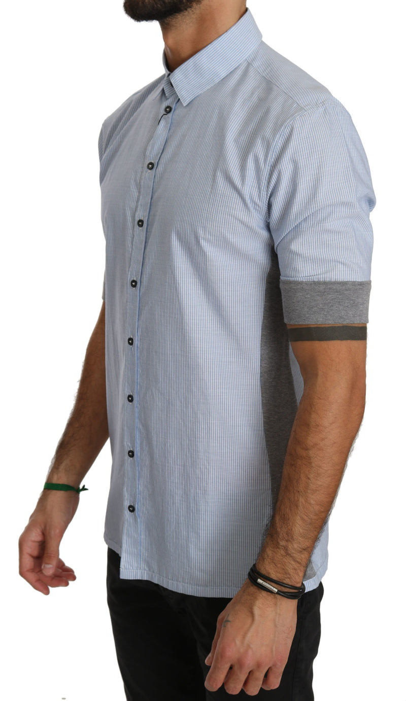 Blue White Short Sleeve Cotton Shirt