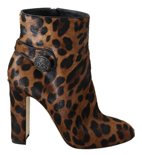 Brown Leopard Calf Hair Ankle Boots Shoes