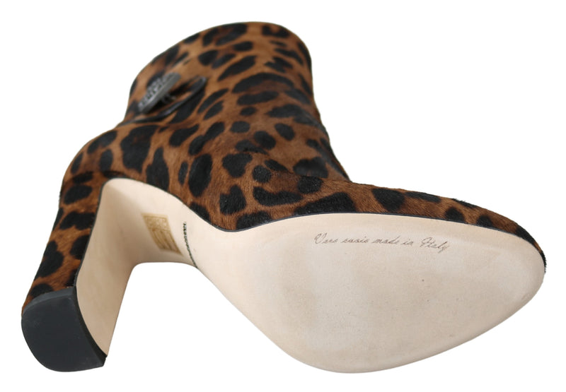 Brown Leopard Calf Hair Ankle Boots Shoes