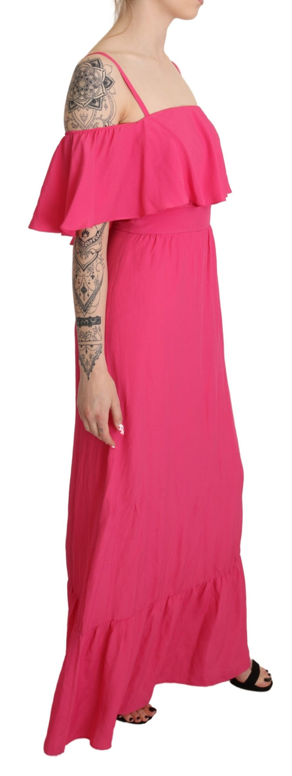 Pink Fuchsia A-line Off Shoulder Floor Length Dress