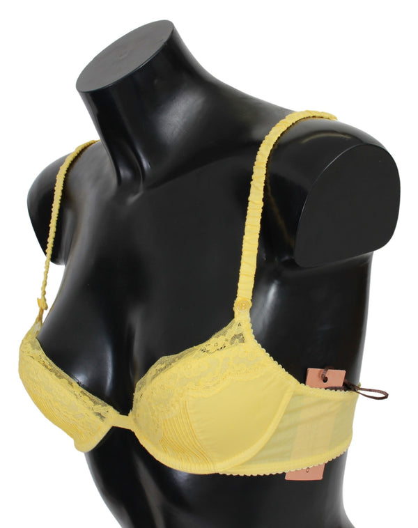 Yellow Lace Cotton Push Up Bra Underwear