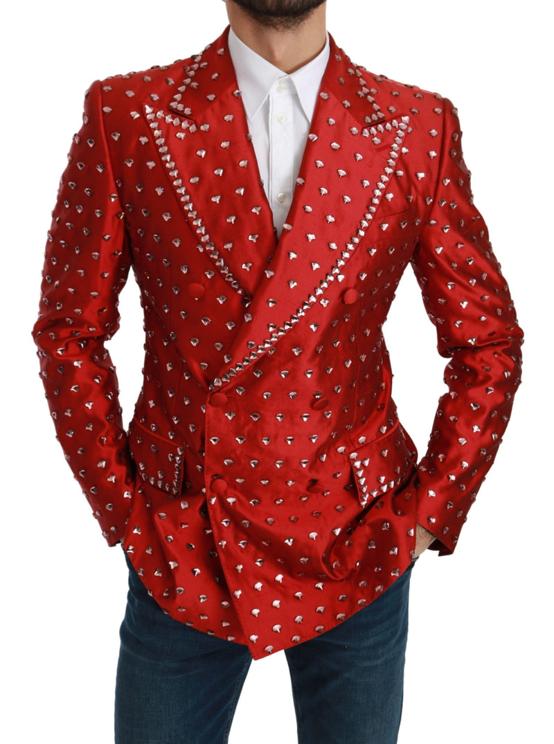 Red Silk Crystal Jacket Coat Blazer