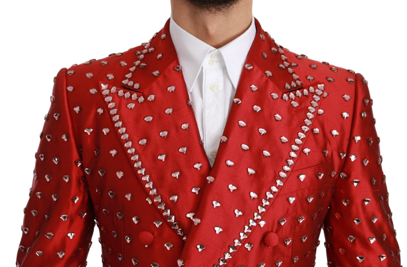 Red Silk Crystal Jacket Coat Blazer