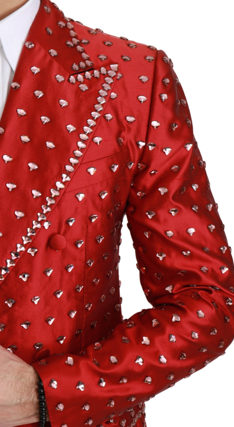Red Silk Crystal Jacket Coat Blazer