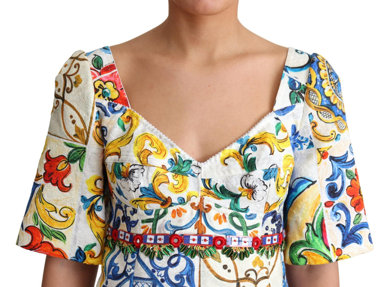 Multicolor Majolica Silk Cotton Mini Gown Dress