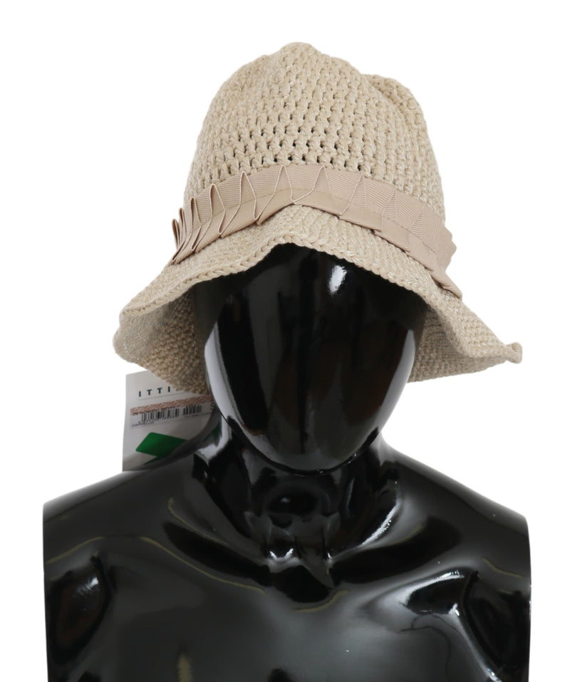 Beige Cotton Woven Bucket Cap Women Hat