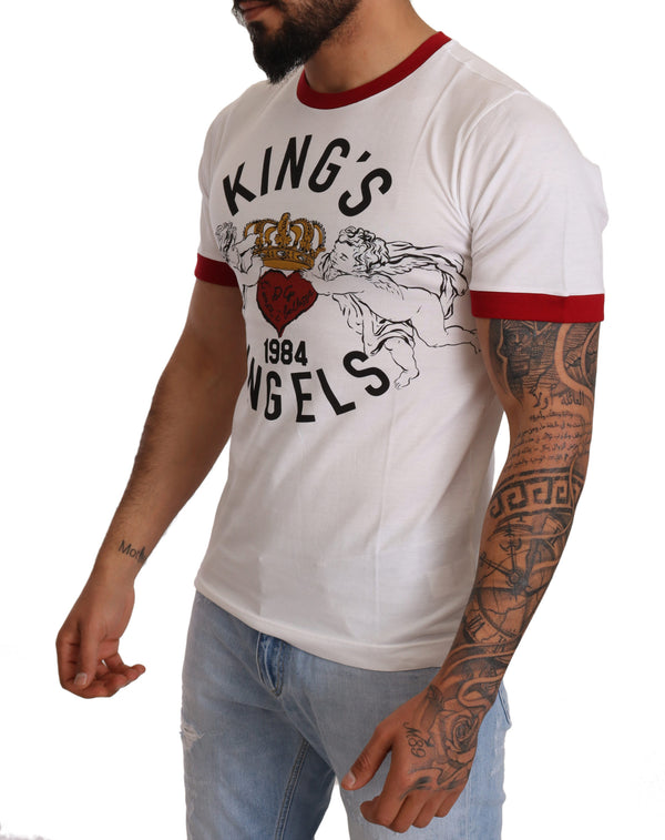 White Kings Angels Print Cotton T-shirt
