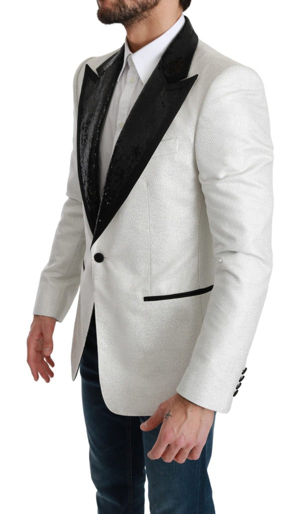 White Sequined Slim Fit Jacket Blazer