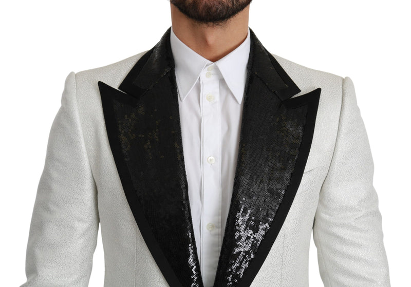 White Sequined Slim Fit Jacket Blazer