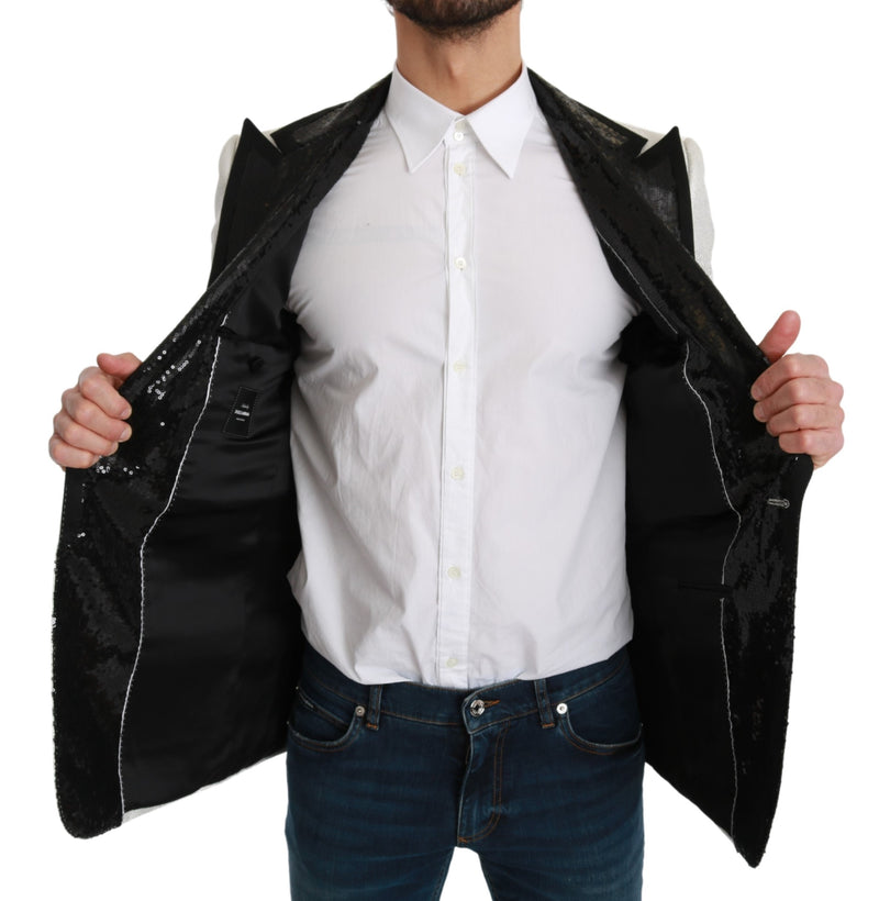 White Sequined Slim Fit Jacket Blazer