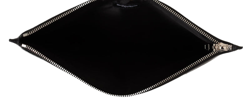 Black #dgfamily Leather Hand Pouch Borse Clutch Wallet