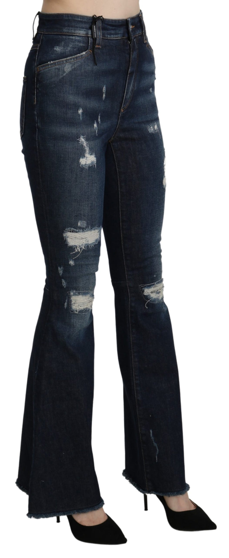 Blue Denim Cotton Stretch Flared Jeans