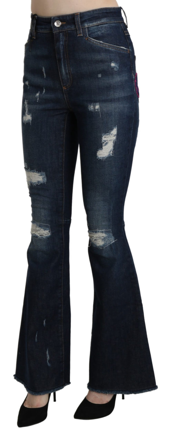 Blue Denim Cotton Stretch Flared Jeans