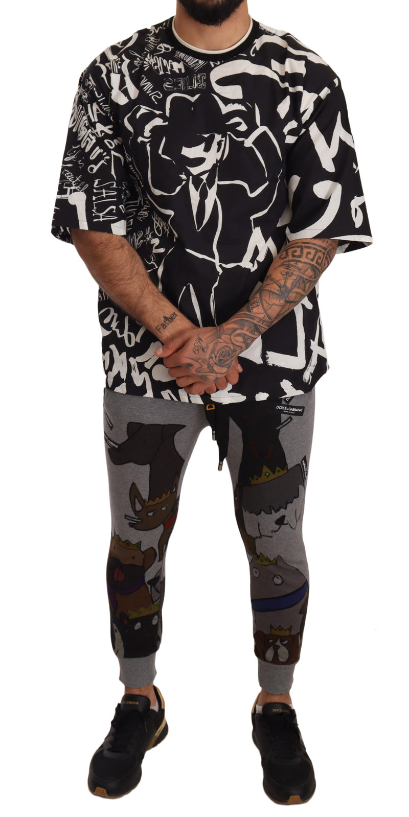 Gray Dogs Print Jogging Sweatpants