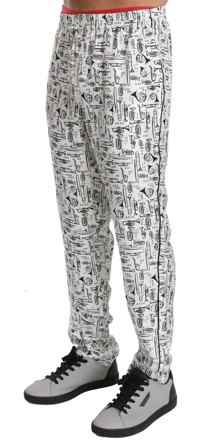 White Music Instruments Trouser Silk Pants
