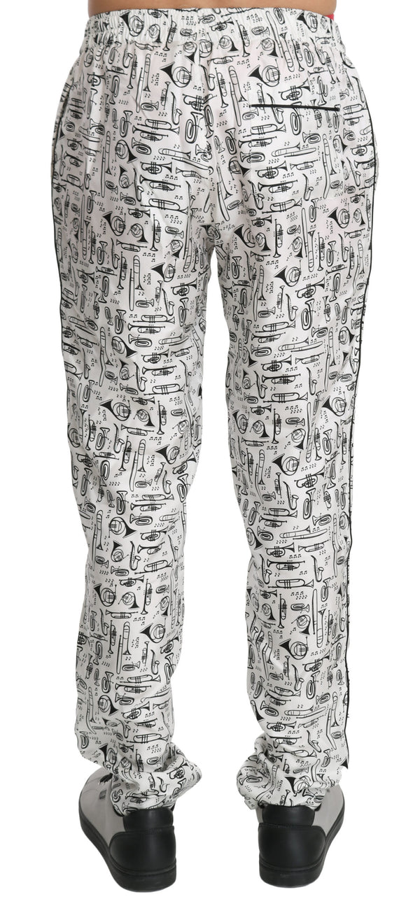 White Music Instruments Trouser Silk Pants