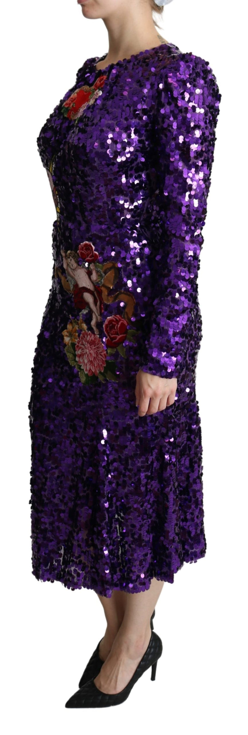 Purple Sequined Mermaid Midi Embellished Dress
