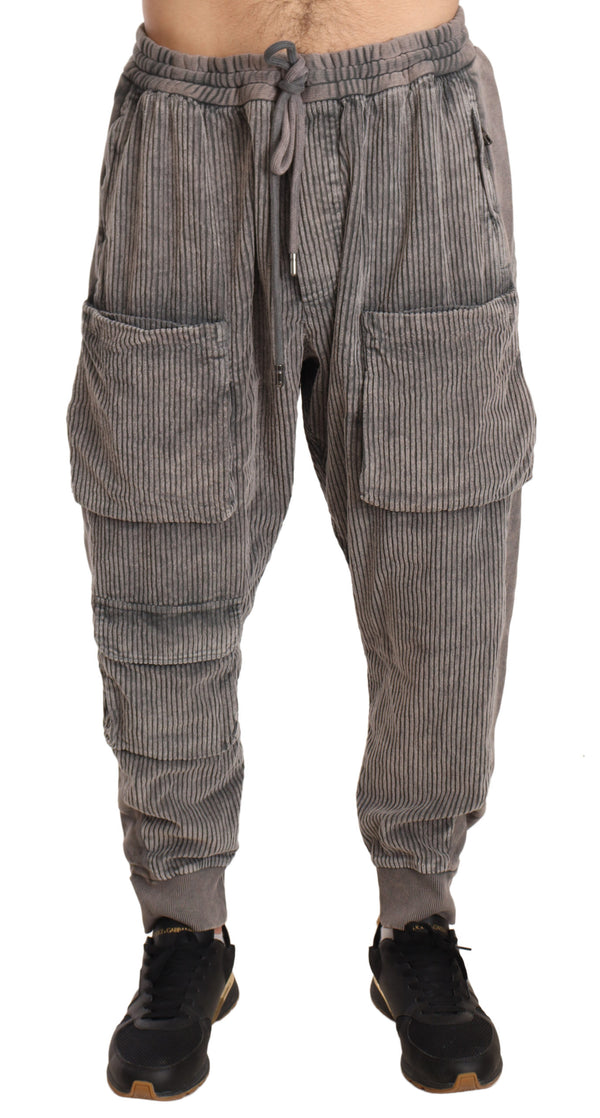 Gray Cotton Jogger Cargo Trousers Pants