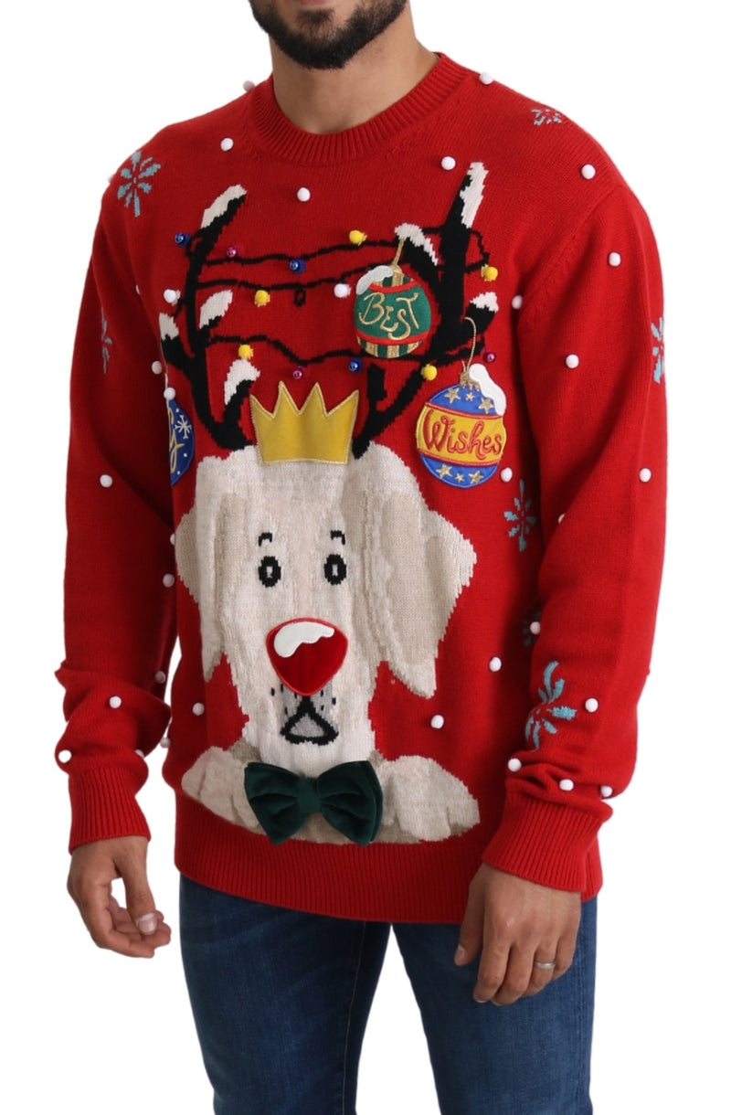 Red Christmas Dog Pullover Cashmere Sweater