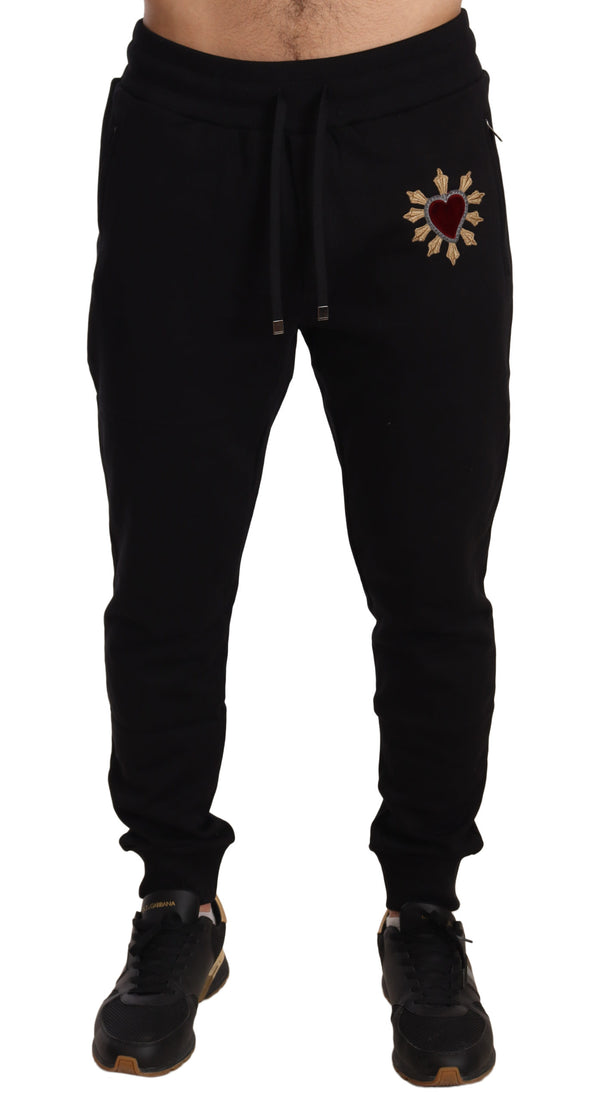 Black Cotton Red Heart Sweatpants
