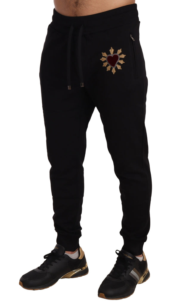 Black Cotton Red Heart Sweatpants