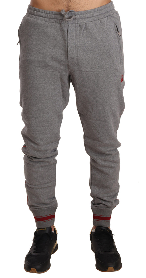 Gray Cotton Crown Logo Jogging Trouser Pants