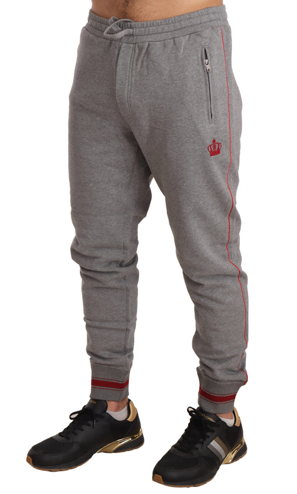 Gray Cotton Crown Logo Jogging Trouser Pants