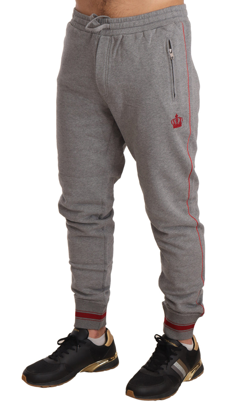 Gray Cotton Crown Logo Jogging Trouser Pants