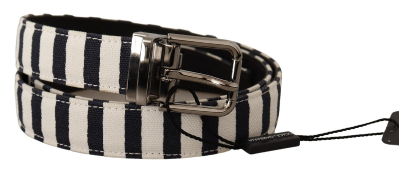 Blue White Canvas Silver Buckle Cintura Belt