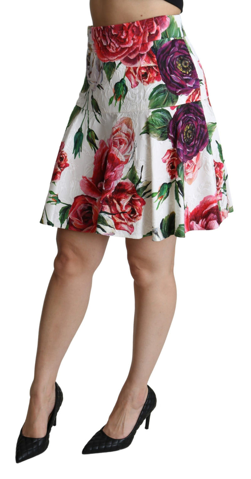 White Floral A-line High Waist Mini Skirt