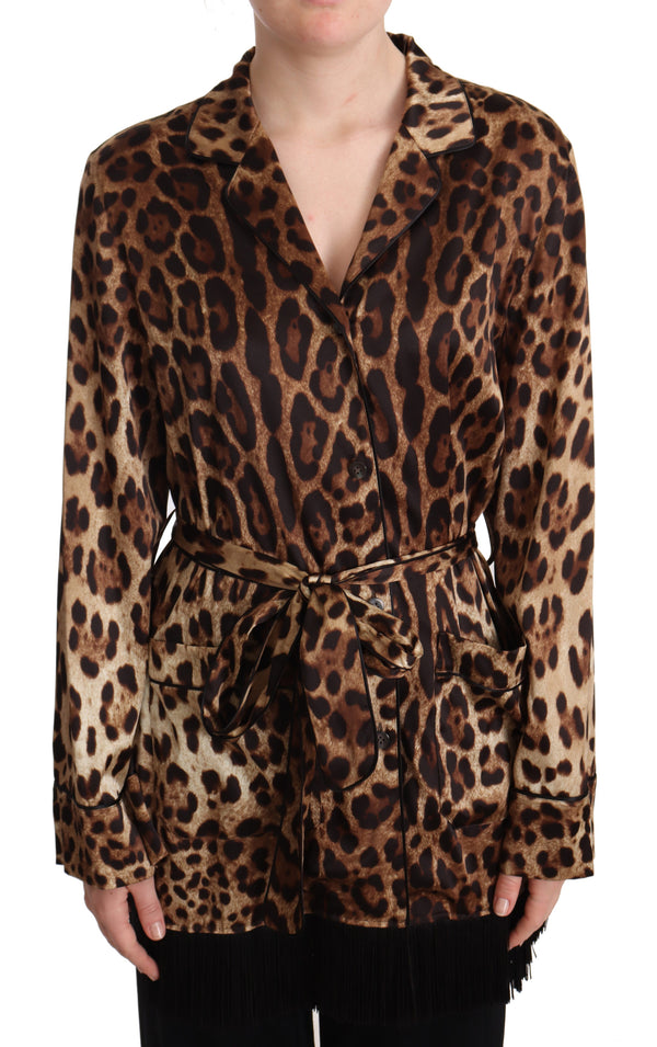 Brown Leopard Print Long Sleeve Belted