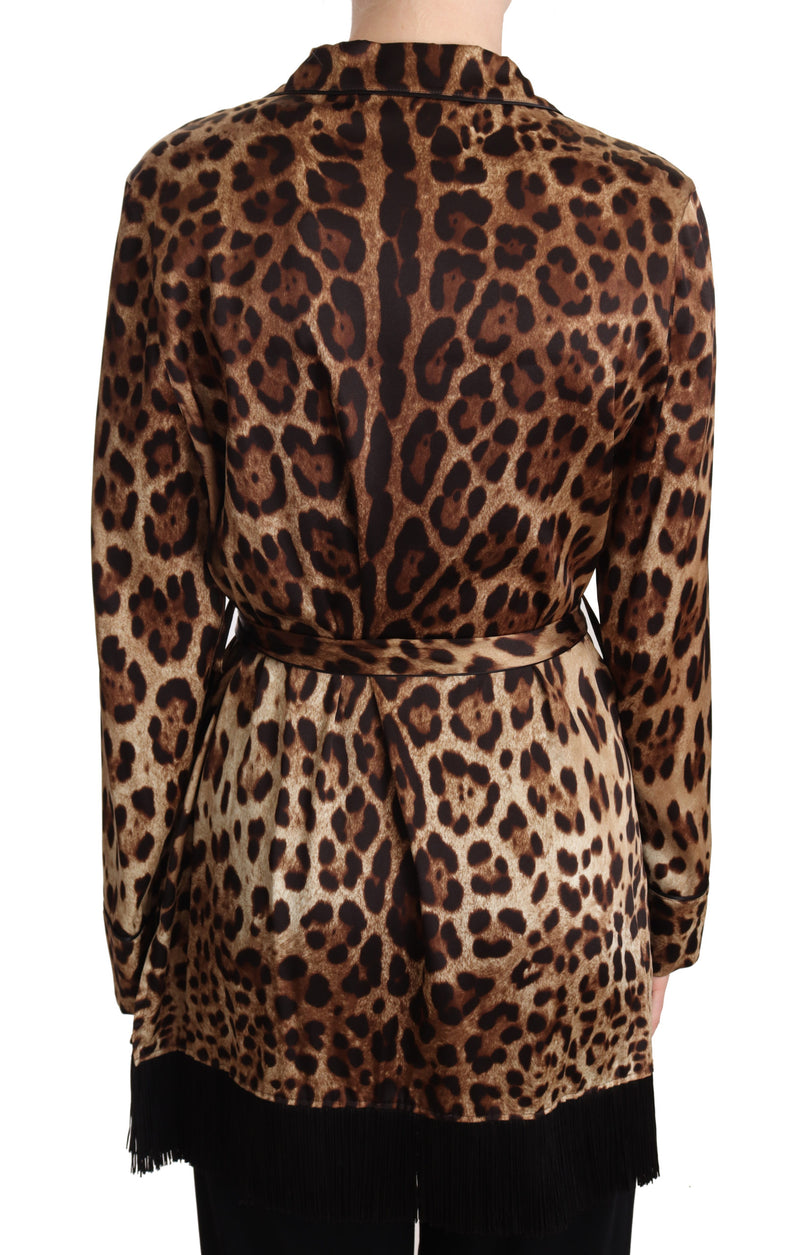 Brown Leopard Print Long Sleeve Belted