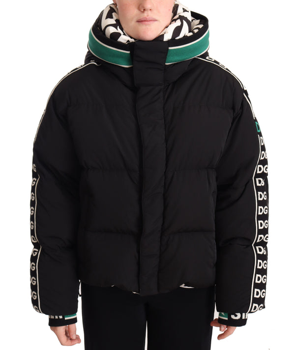 Black Green Logo Parka Hooded Puffer Winter Jacket