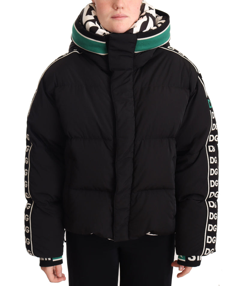 Black Green Logo Parka Hooded Puffer Winter Jacket