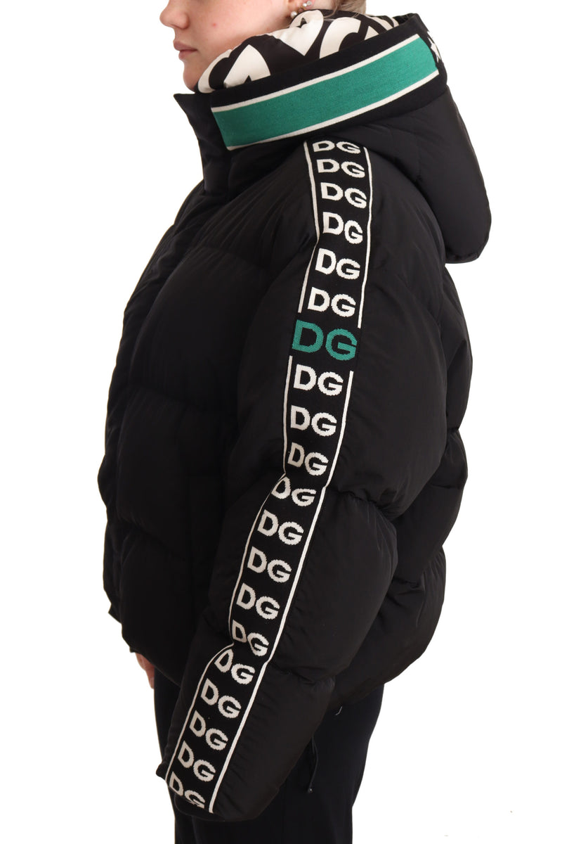 Black Green Logo Parka Hooded Puffer Winter Jacket
