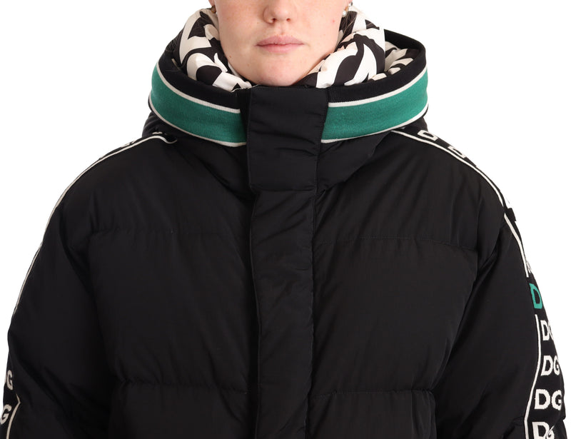 Black Green Logo Parka Hooded Puffer Winter Jacket