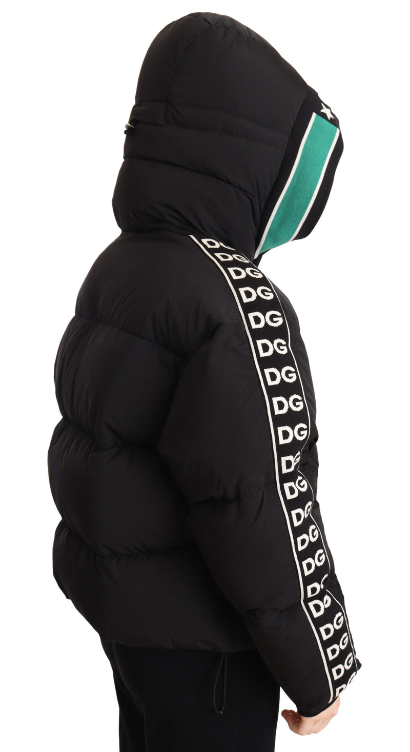 Black Green Logo Parka Hooded Puffer Winter Jacket