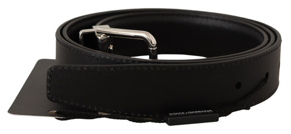 Black Leather Silver Buckle Cintura Belt