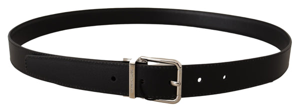 Black Leather Silver Buckle Cintura Belt