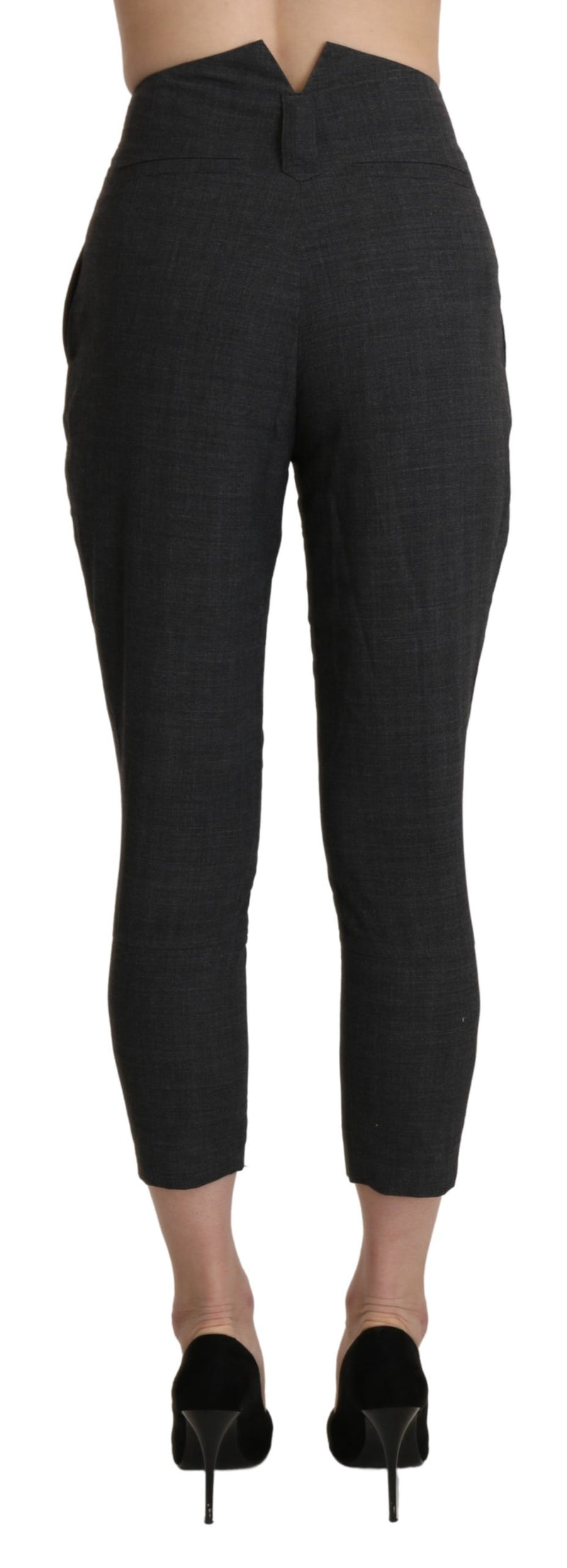 Gray High Waist Capri Cropped Cotton Pants