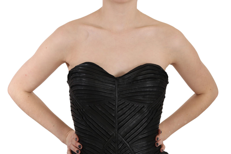 Black Leather Sheath Bodycon Gown  Dress