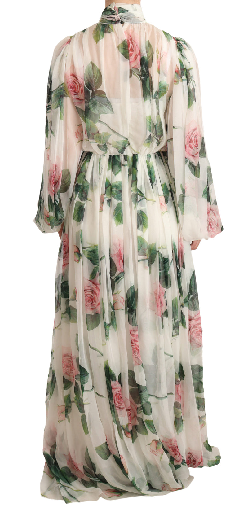 White Floral Roses Silk Maxi Gown Dress
