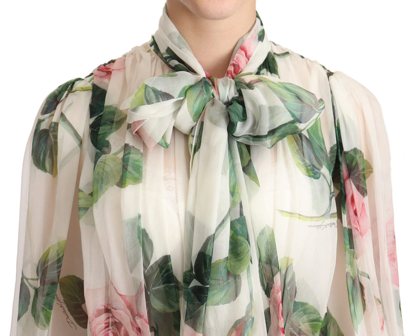 White Floral Roses Silk Maxi Gown Dress