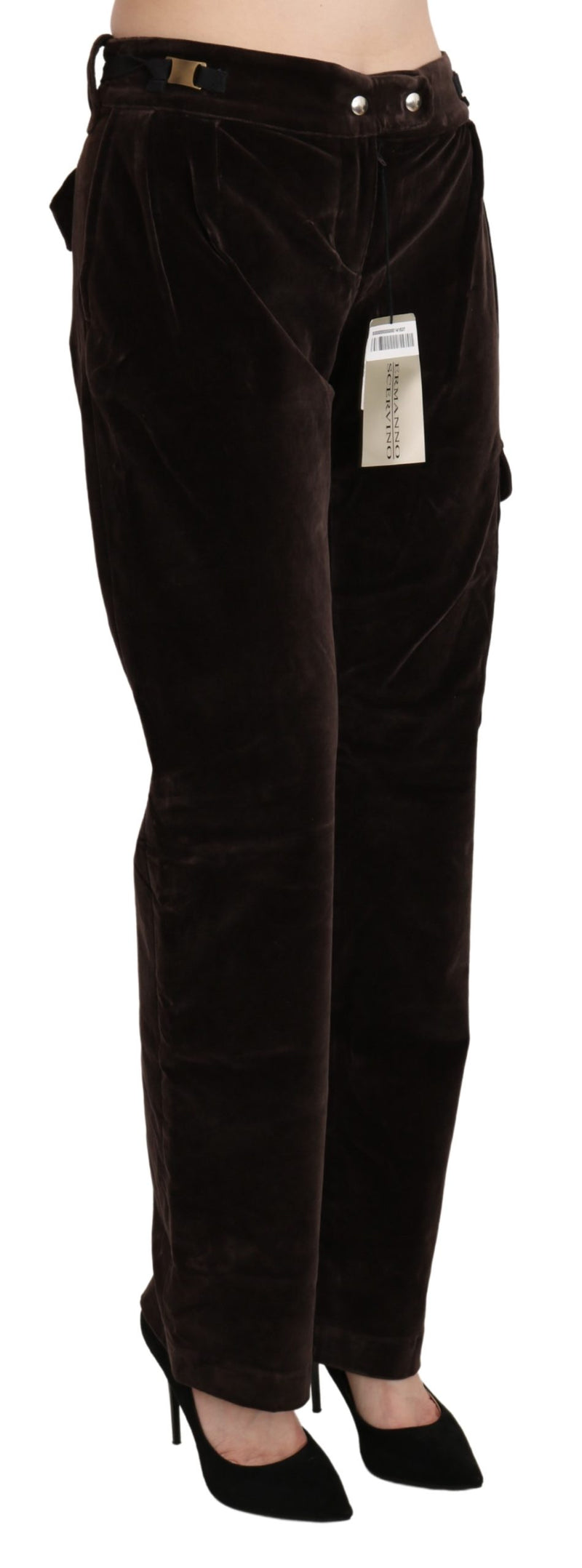 Brown High Waist Cargo Straight Cotton Pants