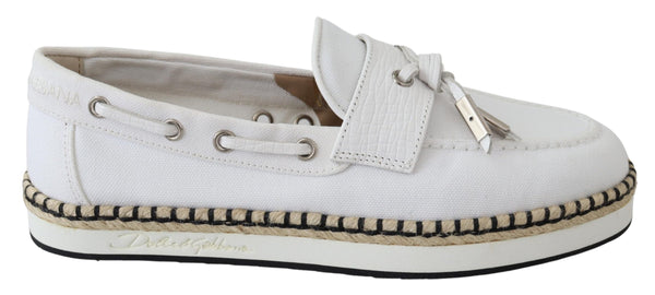 White Canvas Leather Mens Loafers Shoes